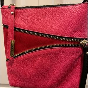 Rose/Red Italian Pebble Leather Crossbody Purse